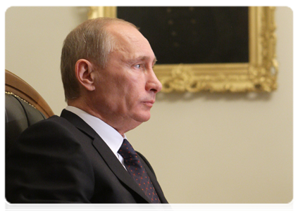 Председатель Правительства России В.В.Путин провел телемост с Саяно-Шушенской ГЭС, в ходе которого был запущен восстановленный после аварии гидроагрегат №3