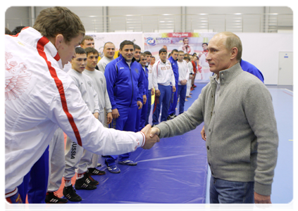 Prime Minister Vladimir Putin visiting the Moskovsky sports and fitness centre in St Petersburg
