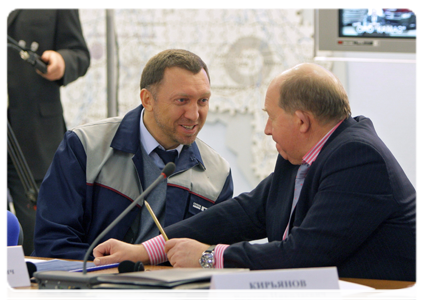 CEO Basic Element  Oleg Deripaska at a meeting to review progress in implementing the automobile industry development strategy until 2020