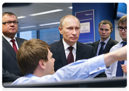 Prime Minister Vladimir Putin visiting VTB Bank’s new headquarters