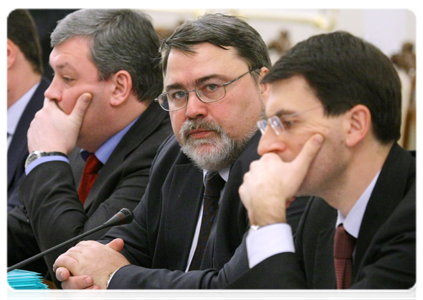 Minister of Communications and Mass Media Igor Shchegolev and Head of the Federal Antimonopoly Service Igor Artemyev at a meeting of the Government Commission on Monitoring Foreign Investment