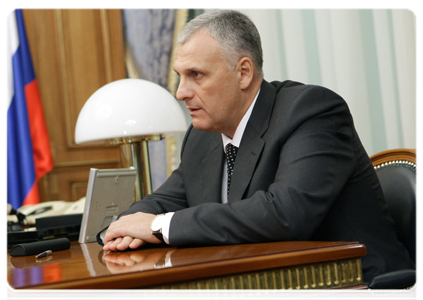 Sakhalin Region Governor Alexander Khoroshavin at a meeting with Prime Minister Vladimir Putin