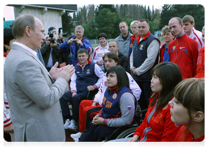 Prime Minister Vladimir Putin meeting with Paralympic athletes at the Yug Sport Facility in Sochi