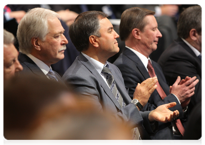 Leader of the United Russia faction in the State Duma Boris Gryzlov, Deputy Prime Minister and Chief of the Government Executive Office Vyacheslav Volodin, and Deputy Prime Minister Sergei Ivanov
