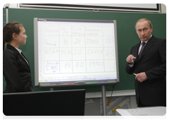 Prime Minister Vladimir Putin at secondary school No. 88 in Tyumen, which he visited during his working trip to the Urals Federal District
