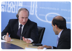 Prime Minister Vladimir Putin takes part in an online conference with representatives of the Indian public