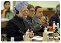 Indian Prime Minister Dr Manmohan Singh during a meeting with Prime Minister Vladimir Putin
