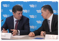 Deputy Prime Minister Dmitry Kozak and Minister of Natural Resources and Environment Yury Trutnev at a meeting of the Interdepartmental Commission for the Preparation and Hosting of the XXII Olympic Games in Sochi in 2014