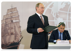 Prime Minister Vladimir Putin attends a meeting of the trustees of the Russian Geographical Society