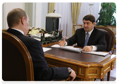 Transport Minister Igor Levitin  meets with Prime Minister Vladimir Putin