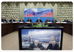 Prime Minister Vladimir Putin during a meeting on the nuclear power industry at the Volgodonsk nuclear plant