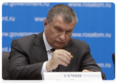 Deputy Prime Minister Igor Sechin during a meeting on the nuclear power industry
