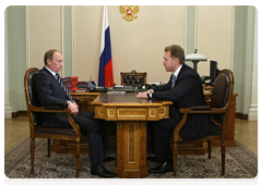 Prime Minister Vladimir Putin holding a working meeting with First Deputy Prime Minister Igor Shuvalov