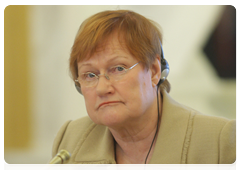 Finnish President Tarja Halonen at the meeting with Finnish business leaders
