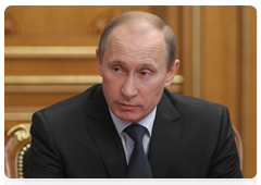 Prime Minister Vladimir Putin during a meeting to discuss issues of healthcare modernisation