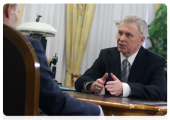 President of the Republic of Buryatia Vyacheslav Nagovitsyn at the meeting with Prime Minister Vladimir Putin