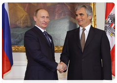 Prime Minister Vladimir Putin arrives on an official visit to the Republic of Austria and meets with Austrian Chancellor Werner Faymann