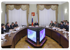 Prime Minister Vladimir Putin chairs a meeting in Astrakhan to discuss the development of oil and gas fields in the Russian sector of the Caspian Sea