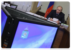 Prime Minister Vladimir Putin chairs a meeting in Astrakhan to discuss the development of oil and gas fields in the Russian sector of the Caspian Sea