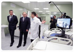 Prime Minister Vladimir Putin visiting the new surgical building at the Alexandro-Mariinskaya regional hospital in Astrakhan