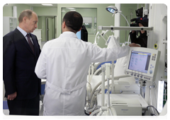 Prime Minister Vladimir Putin visiting the new surgical building at the Alexandro-Mariinskaya regional hospital in Astrakhan