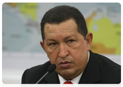Президент Боливарианской Республики Венесуэла У.Чавес на переговорах с Председателем Правительства Российской Федерации В.В.Путиным в широком составе