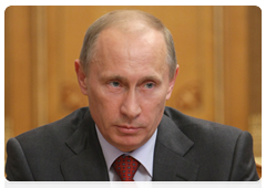 Prime Minister Vladimir Putin at a meeting to discuss customs legislation