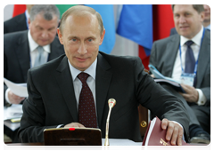 Prime Minister Vladimir Putin attending a meeting of the supreme governing body of the Customs Union comprising Russia, Belarus and Kazakhstan at the head-of-government level