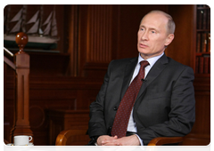 Prime Minister Vladimir Putin during an interview with the Mir intergovernmental broadcasting company