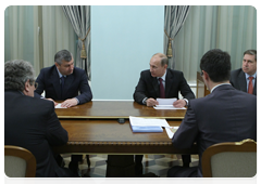 Prime Minister Vladimir Putin meeting with South Ossetian President Eduard Kokoity and Prime Minister Vadim Brovtsev