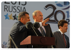 Председатель Правительства Российской Федерации В.В.Путин принял участие в церемонии закладки камня в основание футбольного стадиона в Казани