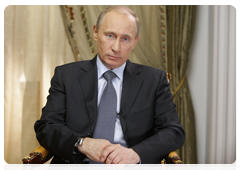 Prime Minister Vladimir Putin being interviewed by the filmmakers who made the documentary Lessons from History