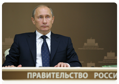 Prime Minister Vladimir Putin holding a conference call on the rebuilding of the Sayano-Shushenskaya hydroelectric power plant