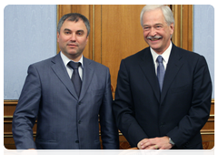 Chairman of United Russia’s Supreme Council Boris Gryzlov and Vyacheslav Volodin, Secretary of the Presidium of United Russia’s General Council, before the meeting with Prime Minister Vladimir Putin
