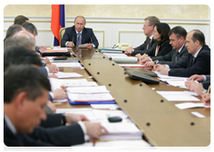 Prime Minister Vladimir Putin during the meeting on the spending on national defence, security and law enforcement in the federal budget for 2011-2013