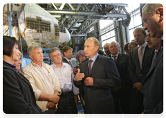Prime Minister Vladimir Putin visiting the Central Aerohydrodynamic Institute (TsAGI) in Zhukovsky near Moscow