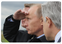 Prime Minister Vladimir Putin in Zhukovsky, near Moscow, at a test flight for a fifth-generation fighter jet