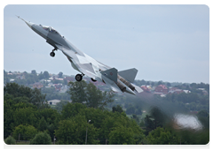 Test flight of a fifth-generation Russian fighter jet in Zhukovsky, near Moscow