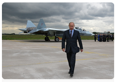 Prime Minister Vladimir Putin in Zhukovsky, near Moscow, at a test flight for a fifth-generation fighter jet