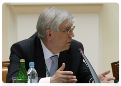 Russian Central Bank chairman Sergei Ignatyev at the international conference “Central Banks and the Development of the World Economy: New Challenges and Prospects,” timed to coincide with the 150th anniversary of the Russian Central Bank