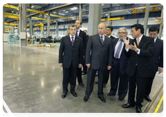Prime Minister Vladimir Putin during his trip to the Yaroslavl Region touring a new production facility owned by leading Japanese construction equipment manufacturer Komatsu