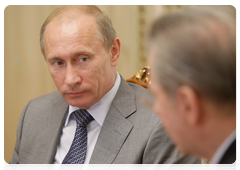 Prime Minister Vladimir Putin at a meeting with President of the International Olympic Committee Jacques Rogge
