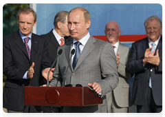 Prime Minister Vladimir Putin taking at the foundation stone ceremony for the Russian International Olympic University
