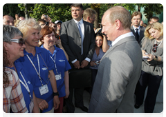 Prime Minister Vladimir Putin after the foundation stone ceremony for the Russian International Olympic University
