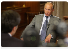 Prime Minister Vladimir Putin giving an interview to Agence France Presse and France 2 television channel ahead of his working visit to France