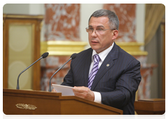 President of the Republic of Tatarstan Rustam Minnikhanov at a meeting of the Presidium of the Russian Government