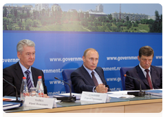 Prime Minister Vladimir Putin, Deputy Prime Minister and Head of the Government Executive Office Sergei Sobyanin, Deputy Prime Minister Dmitry Kozak at a meeting in Volgograd of the Government Commission on Regional Development