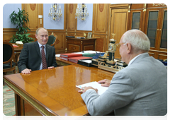 Prime Minister Vladimir Putin discussing the results of this year’s Moscow International Film Festival with festival president Nikita Mikhalkov