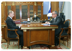 Prime Minister Vladimir Putin meeting with Andrei Kostin, chairman of the Board of Directors and a member of the Supervisory Board of Bank VTB