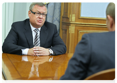 Andrei Kostin, chairman of the Board of Directors and a member of the Supervisory Board of Bank VTB, at a meeting with Prime Minister Vladimir Putin